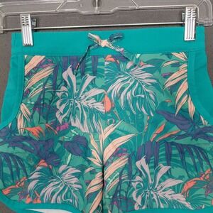 Columbia Kids 7/8 Girls Teal Tropical Palm Sporty Shorts Pockets Elastic Waist